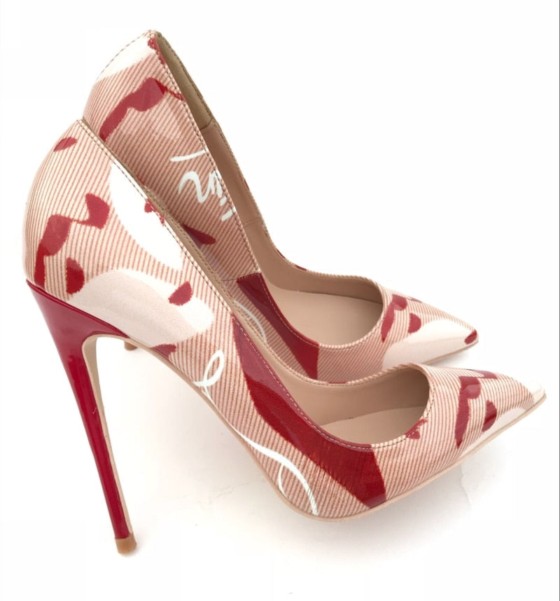 Pink So Kate Women Shoes Stilettos Printed Extreme High Heels Pumps 12cm Graffiti Striped Red Heel Bridal Shoes Wedding Size 43
