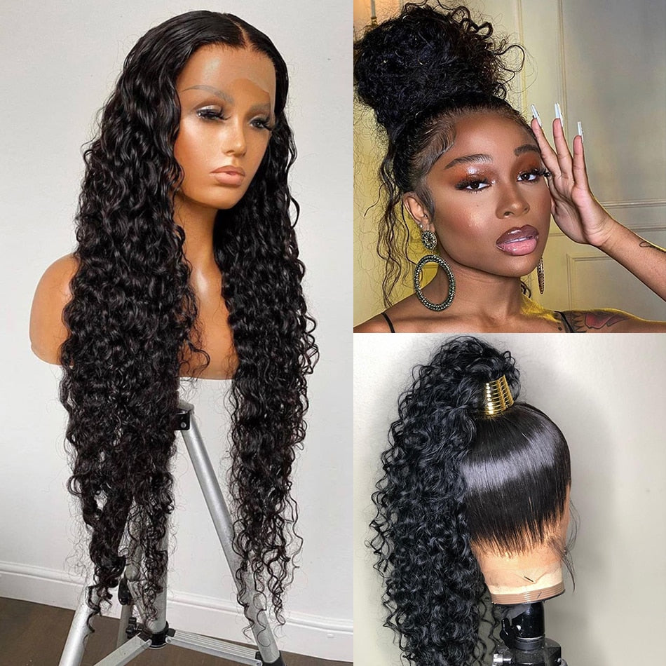 360 Lace Frontal Wig 30 Inch Water Wave 13x4 Lace Front Human Hair Wigs Deep Curly Glueless Frontal Remy Brazilian 4x4 Closure